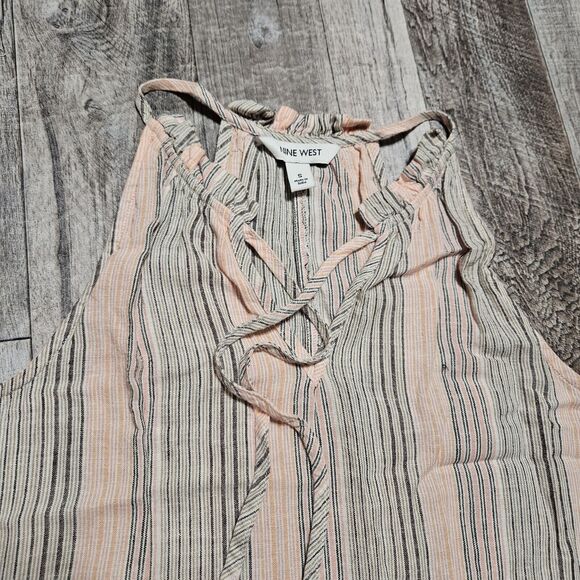 Nine West Linen Tiered Peasant Maxi Dress Halter Striped Cottage Coastal Chic S - Picture 15 of 16